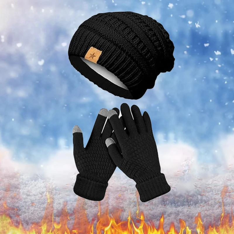 1-5PCS Winter Hat Gloves Set F - Running Gear In Winter recension och pris